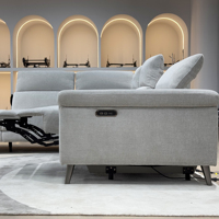 Canapé sectionnel électrique moderne en forme de L, gris, avec fonction de relaxation électrique, appui-tête réglable et pieds hauts pour salon