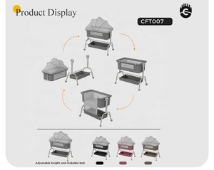 <span class=keywords><strong>Lit</strong></span> bébé multifonctionnel en métal avec mode berçant, réglage de la hauteur, moustiquaire et roulettes - Product Image 2