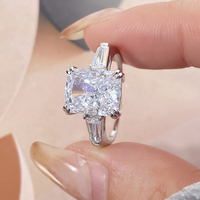 Auf Lager Ice Cut Custom 925 Sterling Silber Schmuck Cz Zirkonia Ring Quadrat Rosa Blau Saphir Ringe Schmuck Frauen