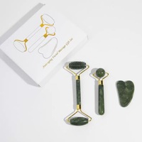 Ensemble d'outils de massage en jade naturel, rouleau de jade, stimulateur facial avec lifting du visage et soin des yeux pour le massage corporel à domicile