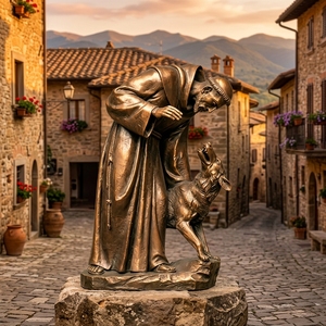 Exquise figurine antique en bronze finition vieillie, représentant un moine, un <span class=keywords><strong>loup</strong></span>, un ange ou une fée - Sculpture d'art religieux et spirituel de luxe - Product Image 3