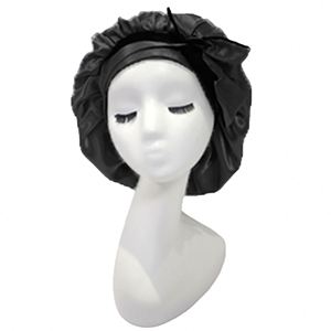 Bonnet en satin doublé avec bande à nouer, double couche, pour femmes et hommes, soin des cheveux bouclés naturels, protection nocturne - Product Image 3