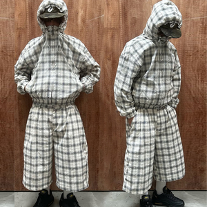 Ensemble survêtement d'été léger coupe-vent pour <span class=keywords><strong>homme</strong></span> : veste coupe-vent ample en nylon et pantalon de survêtement <span class=keywords><strong>large</strong></span> à carreaux - Product Image 1