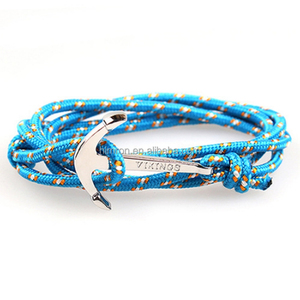 Ngoài Trời Cắm Trại Multilayer Hợp Kim Bạc Neo Vòng Đeo Tay Polyester Móc Sợi Dây Thừng Bọc Xung Quanh Người Đàn Ông Viking Bangle Vòng Đeo Tay - Product Image 3