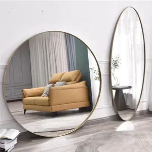 Современное Роскошное дизайнерское настенное декоративное Золотое большое круглое настенное зеркало с рамкой из алюминиевого сплава для гостиной