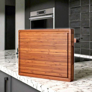 Planche à découper en bois de bloc de boucher en bambou écologique pour la cuisine avec poignées latérales rainures de jus pour le service de charcuterie de fromage - Product Image 5