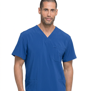 Men's Black V-Neck <b>Scrub</b> <b>Top</b> With Pockets Cotton Polyester Woven Hospital Uniforms - Product Image 3