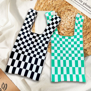 Bolso de compras de ganchillo de punto de hombro a cuadros de celosía de moda de gran tamaño personalizado al por mayor bolso de mano para tejido de punto - Product Image 1