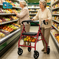 Déambulateur pliant léger à quatre roues avec siège, aide à la mobilité et chariot de courses pratique