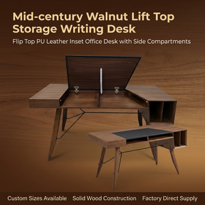 Contemporary Oversized Slender Natural Solid Wood Work Bureau Wide Extended Tabletop Writing <b>Unit</b> with Freestanding Book Rack - Product Image 2