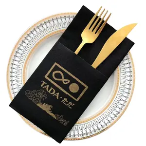 High Quality Black Napkins Disposable Cutlery Pocket Napkins Linen Feel Airlaid Paper Napkins