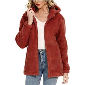 Açık kış kadın polar ceket & Hoodie termal Polyester kadın kapüşonlu ceket fermuar cepler ile rahat