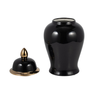 Vaso in ceramica con coperchio, finitura nera lucida, per decorazioni per la casa, soggiorno, camera da letto, cucina. - Product Image 2