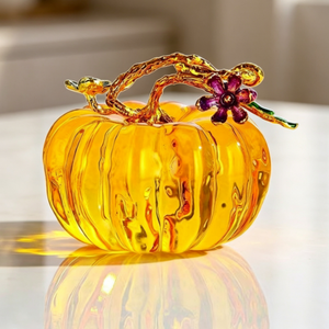 Adorno de calabaza de cristal ámbar con flor esmaltada y guirnalda, venta al por mayor de fábrica, figura de calabaza de cristal de color personalizado para Acción de Gracias - Product Image 5