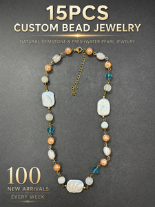 Collier personnalisé en perles baroques d'eau douce, plaqué or, en acier inoxydable, avec pierres naturelles, faible MOQ, pour la collection d'été - Product Image 1