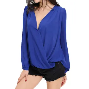 Blusa costas nuas com laço chiffon feminina, design novo modelos manga 3/4 padrão