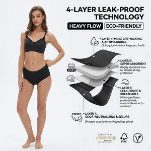 Culotte menstruelle Hygieia à absorption élevée (40-60 ml), taille basse, 4 <span class=keywords><strong>couches</strong></span>, anti-fuite, pour flux abondant, pour femmes - Product Image 2