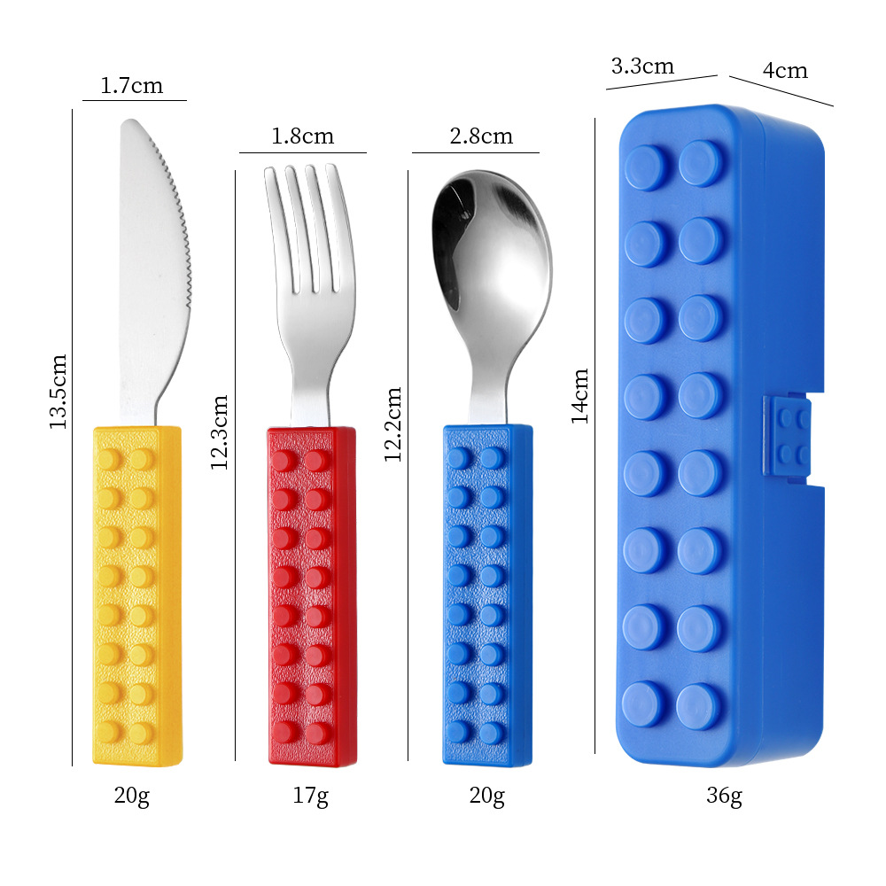 Cuchara, tenedor, cuchillo con caja azul