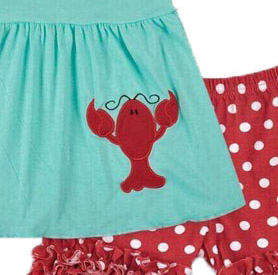 Conjunto de Verano para Niña, Blusa con Mangas con Volantes y Estampado de Langosta, Pantalones Cortos con Volantes y Puntos, Conjuntos de Alta Calidad - Product Image 3