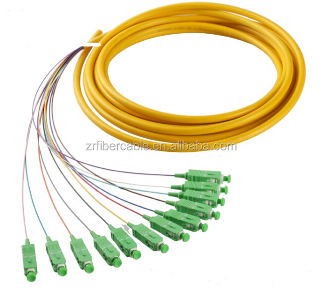 12-Core Colored Optical Pigtail fan-like single mode Fiber Optic Patch Cord G657/G652D Fiber Pigtail SC UPC SC/APC