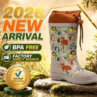 Bottes de pluie en caoutchouc naturel pour enfants avec imprimé animal de la jungle personnalisé, OEM ODM, col à cordon, bottes Wellington imperméables