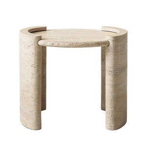 Meubles de luxe en travertin sur mesure de style français <span class=keywords><strong>tabouret</strong></span> en pierre blanche beige naturelle dessus de table Tables basses polies grande dalle - Product Image 4