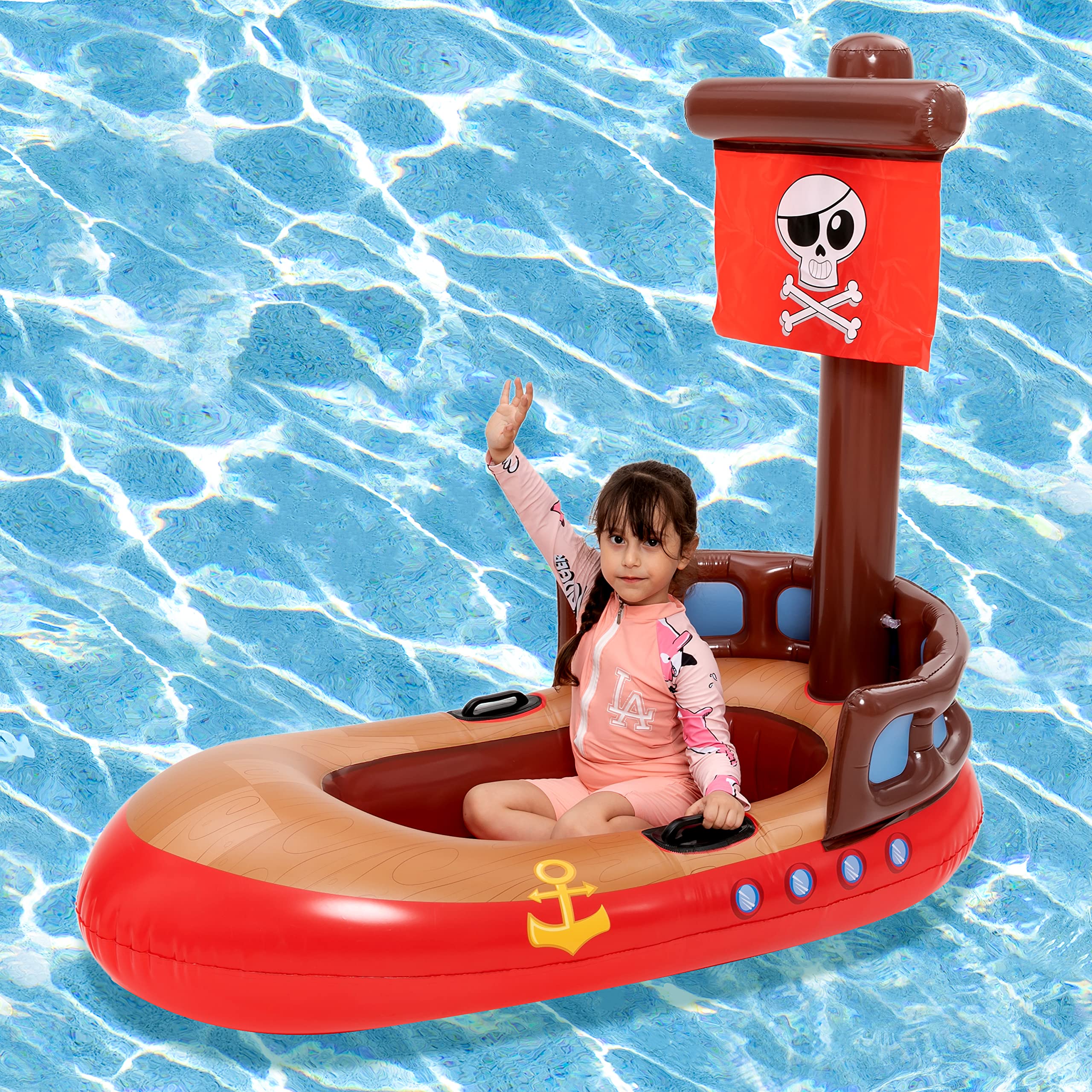 Flotador Infantil De Barco Pirata Con Pistola De Agua, Inflable Para Piscina, Bebés Y Niños Pequeños, Juguete Acuático Divertido