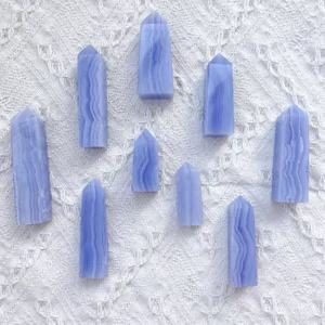 Wholesale Crystal <b>Crafts</b> High Quality Blue Agate Point Healing Blue Lace Agate Blue Banded Agate Tower Wand for Decoration - Product Image 2