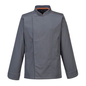 เสื้อเชฟแขนยาวสีเทาสำหรับงานครัว ทนทาน เหมาะสำหรับบาร์ ร้านอาหาร ผ้า TC <span class=keywords><strong>80</strong></span>/20  รับสั่<span class=keywords><strong>ง</strong></span>ทำตามแบบ  ลดราคาพิเศษ - Product Image 1