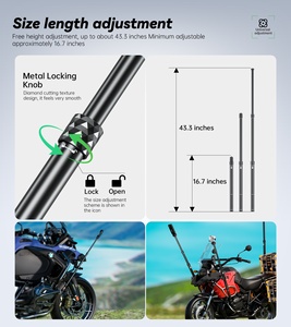 Kewig – bâton de selfie pour <span class=keywords><strong>moto</strong></span> avec pince de fixation antivol pour caméra d'action Insta360/GoPro, tige télescopique en alliage d'aluminium - Product Image 5