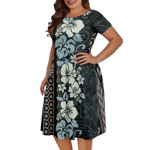 Vendite calde isola del Pacifico abito personalizzato Samoa polinesiano floreale stile Midi Casual girocollo festa taglie forti abito di <span class=keywords><strong>abbigliamento</strong></span> femminile - Product Image 4