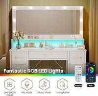 Table de toilette moderne de haute qualité Phoenix Home avec 7 tiroirs et miroir LED pour chambre à coucher
