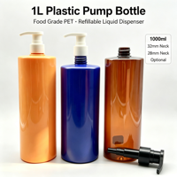 Bouteille à pompe en plastique de 1 L, distributeur de liquide rechargeable en PET de qualité alimentaire pour shampoing, gel douche, savon pour les mains