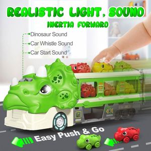 Nouveaux jouets camions : 6 véhicules dinosaures, camion transporteur de jouets, circuit de course avec lumières et sons pour enfants - Product Image 5