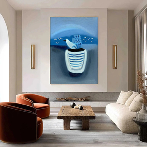 Hand Painted Oil Canvas Portrait Art With Wood <b>Frame</b> Contemporary Coastal Seascape <b>Painting</b> Indoor Decor - Product Image 5