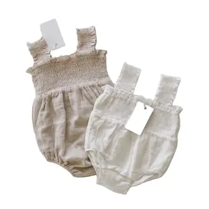 Blusa de musselina personalizada para bebês meninas, macacão de ombro largo com bolhas, roupa infantil de verão 2024