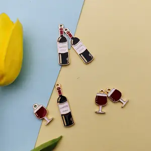 Wine bottle and cup enamel charm for jewelry making fashion earring pendant bracelet necklace charms diy design charms