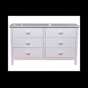 Cómoda moderna Dakota de 6 cajones para dormitorio en madera de caucho blanco con elegante acabado blanco, diseño ecológico - Product Image 1