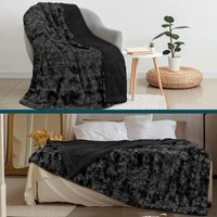 Couverture de jet de fausse fourrure double cravate-teinture noir doux chaud moelleux en peluche épaisse polaire jeter couverture pour canapé