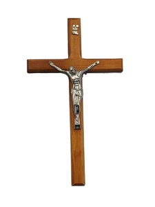 Colgante de Cruz católica de madera de joyería <span class=keywords><strong>DIY</strong></span> con color plateado antiguo Jesús e INRI - Product Image 3