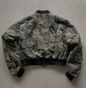Manteau imprimé à double fermeture éclair en toile de canard en coton personnalisé Vêtements d'extérieur vintage délavés à l'acide Blousons bombardier camouflage pour hommes - Product Image 2