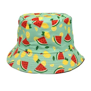 Yeni bahar ve yaz meyve baskı kova şapka sevimli çilek karpuz kiraz nakış açık güneş koruma şapkası