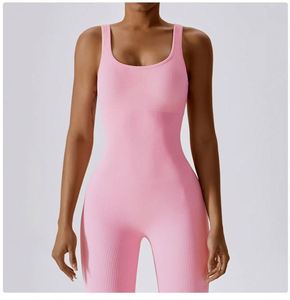 Women's Yoga Jumpsuit Exercise Ribbed Square Collar Sleeveless Vest Sports Yoga <b>Sets</b> High Elastic Breathable Nylon Spandex - Product Image 3