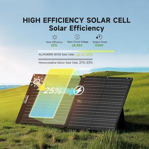 ALLPOWERS <span class=keywords><strong>SOLAX</strong></span> SE100 100W Cargador Solar Plegable Monocristalino de Alta Eficiencia 23%-25% Generador Solar Compatible con 12V/24V IP68 - Product Image 4