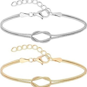 Infinity Love Knot Serpent Chaîne Collier Bracelets Plaqué Or 18K En Acier Inoxydable De Mode <span class=keywords><strong>Noeud</strong></span> Couple Bracelet Bijoux - Product Image 4