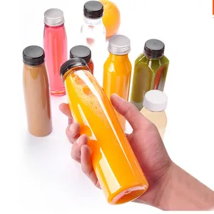 wholesale 8oz 12oz 16oz clear food grade pet square beverage plastic juice and water bottle with aluminum cap