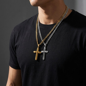 Stainless Steel <b>Cross</b> Pendant Necklace 60cm Men's Fashion Cuban <b>Chain</b> 35.7g Gift Jewelry - Product Image 4