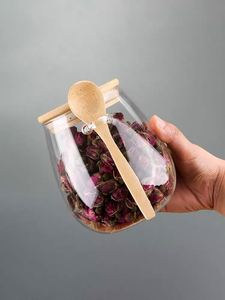 Vaso di <span class=keywords><strong>vetro</strong></span> da cucina all'ingrosso barattolo di <span class=keywords><strong>spezie</strong></span> in <span class=keywords><strong>vetro</strong></span> coperchio in legno di bambù contenitore per alimenti con cucchiaio - Product Image 3