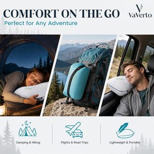 Almohada de Camping Vaverto, Espuma Viscoelástica, Ropa de Cama de Viaje, Funda de Bambú Refrescante, Transpirable y Lavable - Product Image 4