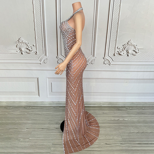 Novance Y4589 fornitori Dropshipping argento strass eleganti abiti lunghi da ballo Sexy con spacco alto abito da donna - Product Image 5